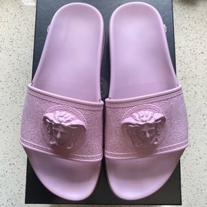Palazzo Pool Slide Medusa Pink Versace Slides, Size 8.5 womens